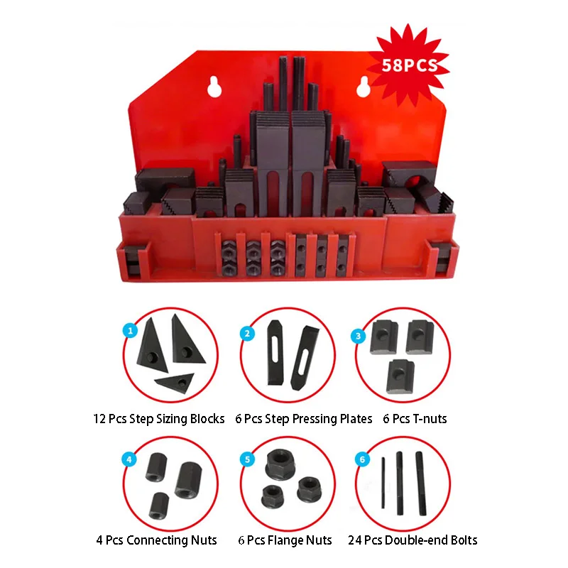 Imagem -06 - Combinado T-slot Clamp Kit Multi Function Press Plate Almofada de Ferro Endurecido m6 m8 M10 M12 M14 M16 M24 58 Peças