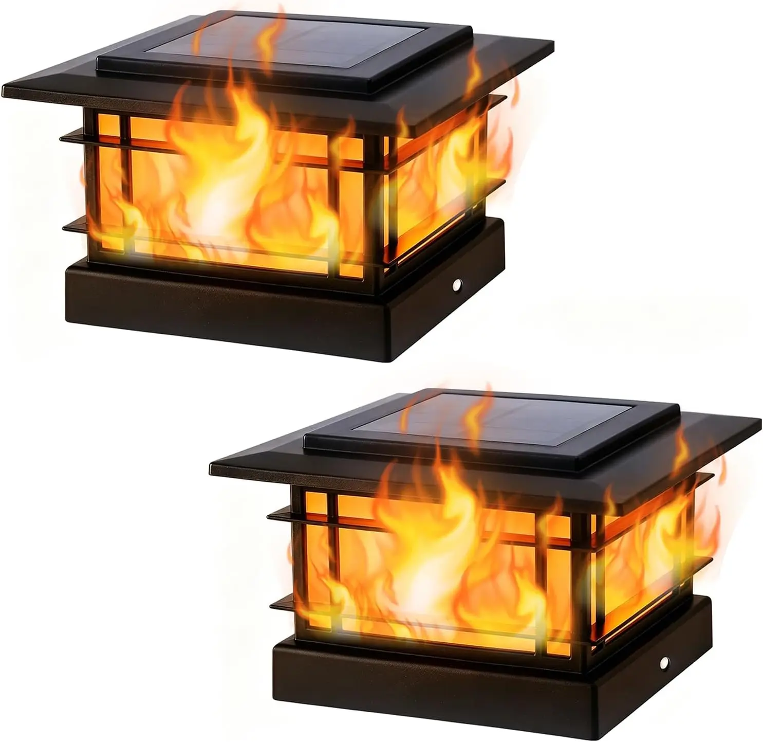 

4x4 Solar Post Cap Lights Outdoor with Flickering Flame Light, Black Shell Fence Post Solar Lights Fit 4x4 Vinyl/Wooden Posts, Brightness LED Lighting Decor for Garden Deck Patio, 2 Pack