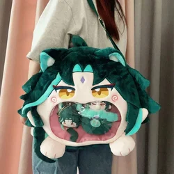 Game Genshin Impact Xiao Cosplay Plush Bag Big Mouth Transparent Itabag Zipper Backpack Messenger Shoulder Bags 37x35cm/19x18cm