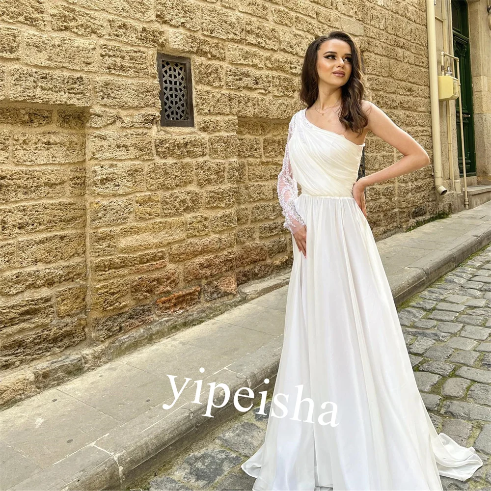 Chiffon Flower Pleat Sash Graduation Straight One-shoulder Bespoke Occasion Gown  Long Dresses