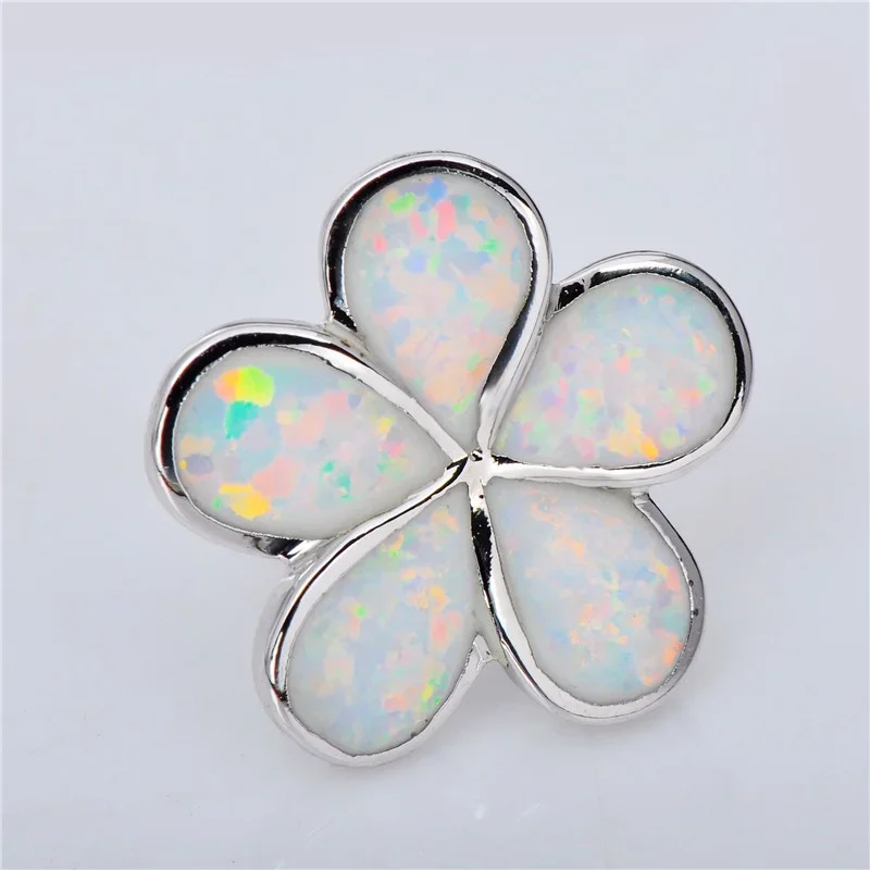 NEW Women's Elegant Red Simulated Opal 5 Petals Bloom Floral Stud Silver Earrings