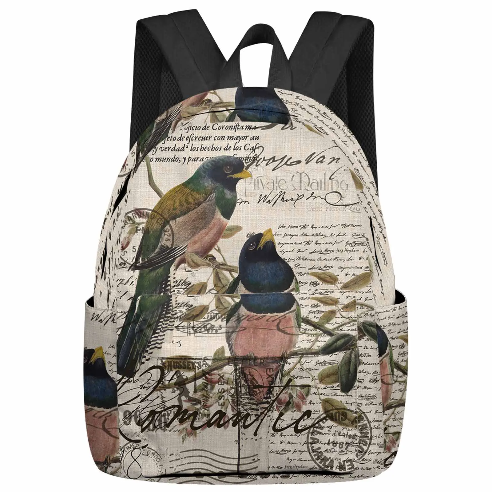 

Vintage Bird Hand Drawn Envelope Postmark Large Capacity Backpack Men Laptop Bags High School Teen College Girl Student Mochila