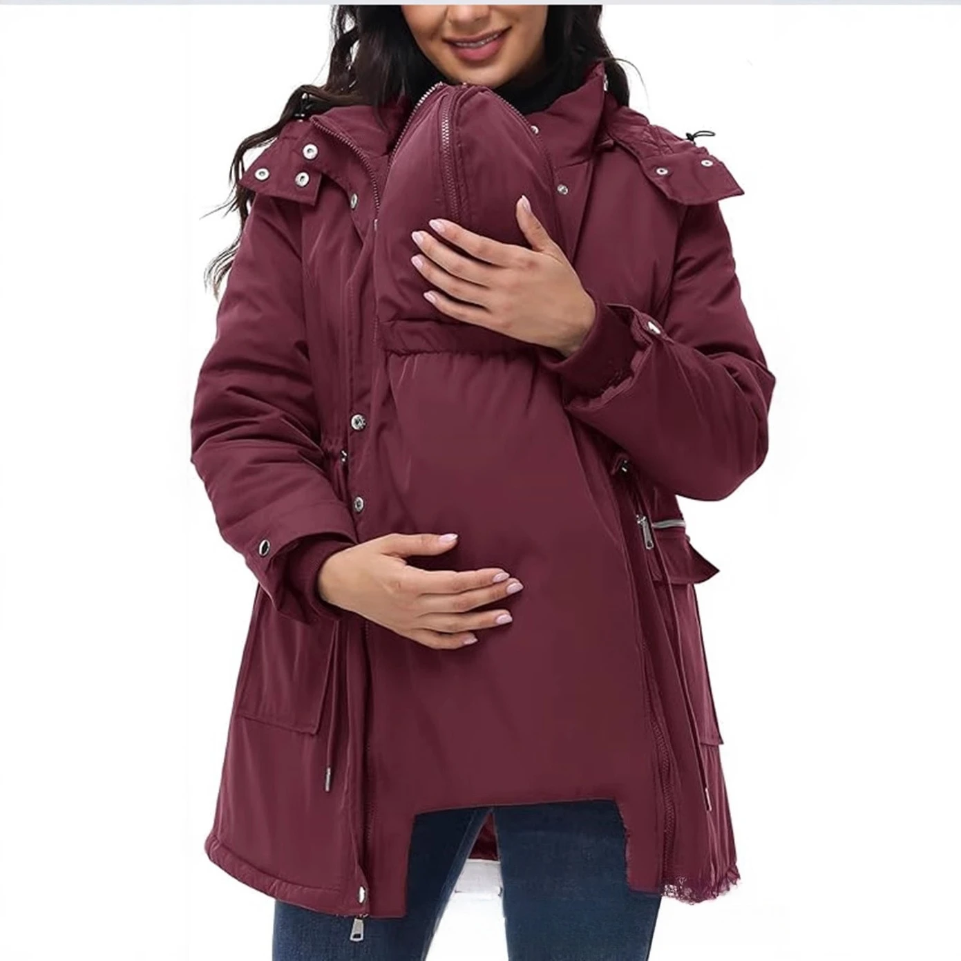 Maternity Jacket European and American Three-in-one Winter Warm Women's Clothing Long Outdoor Hooded Cotton-padded Coat