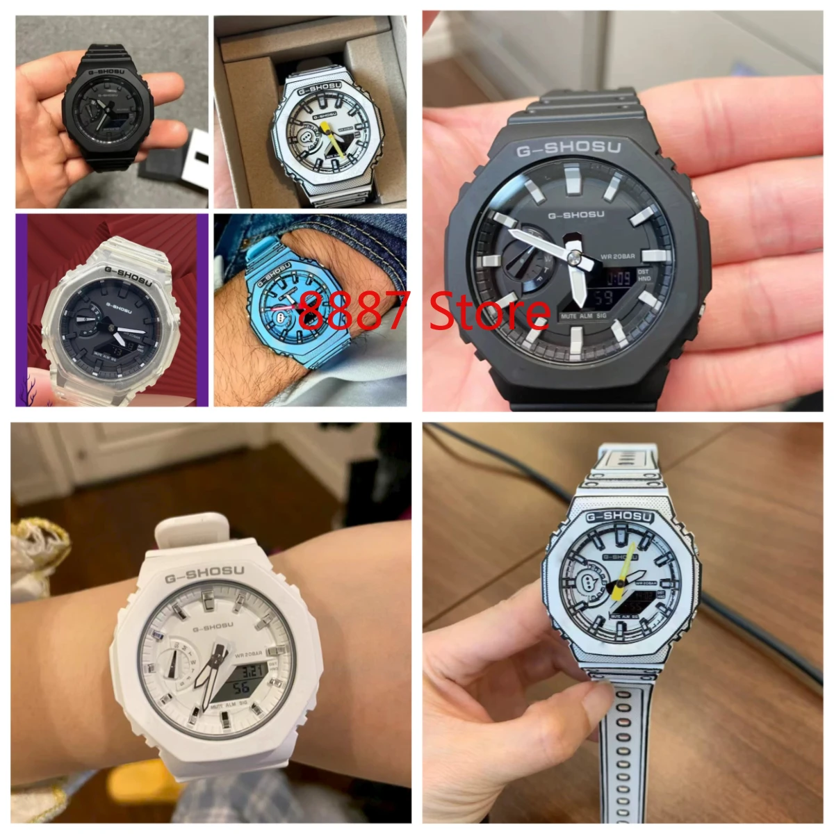 

8887 Магазин Коллекция дуба Полнофункциональные Полнофункциональные светодиодные часы с двойным дисплеем Унисекс Цифровые часы Водонепроницаемые с большим циферблатом