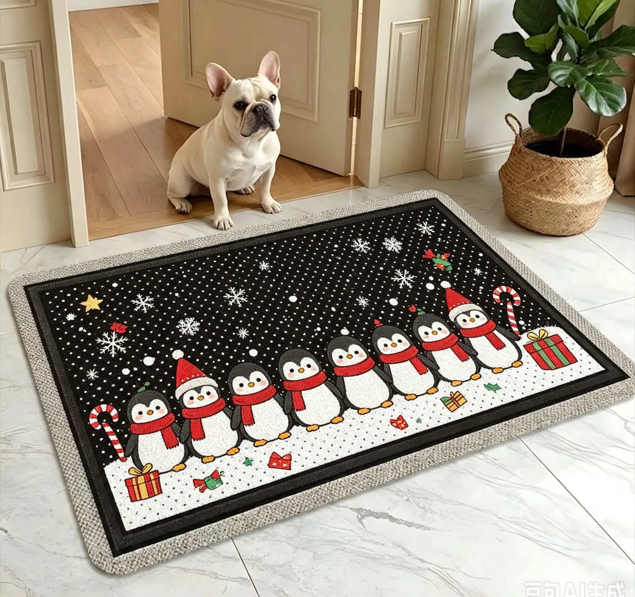 Five Santa Claus Queue Coir Doormat For Classic Holiday Entrance Fun Character Design Non Slip Floor Mat