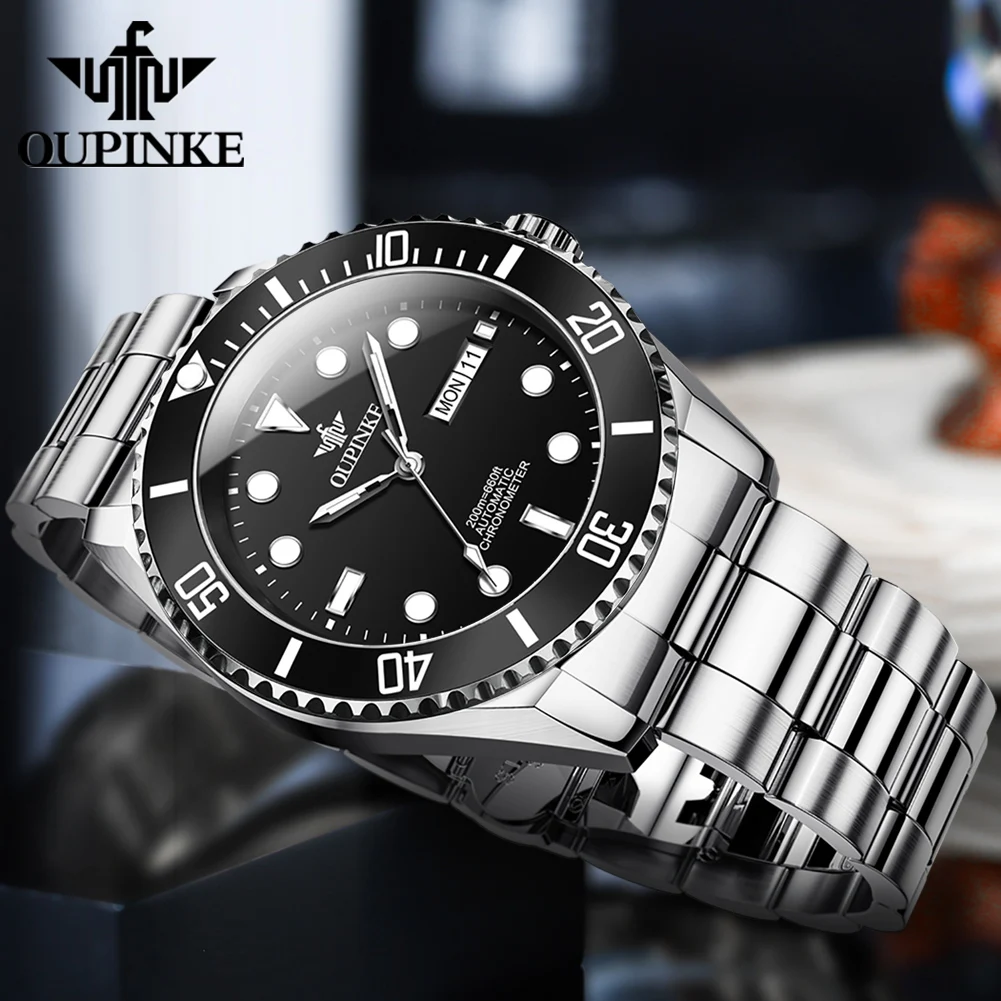 OUPINKE Luxury All Automatic Mechanical Men Watch Top Diving Original Watch Rotating Ring HD Luminous Business Men Watch 3205