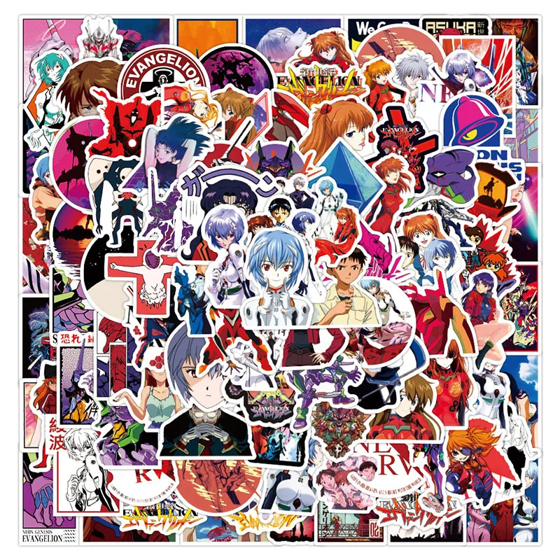 100PCS Neon Genesis Evangelion DIY Stickers Phone Trunk Refrigerator Waterproof Anime Stickers Anime Figure Image Toys Sticker