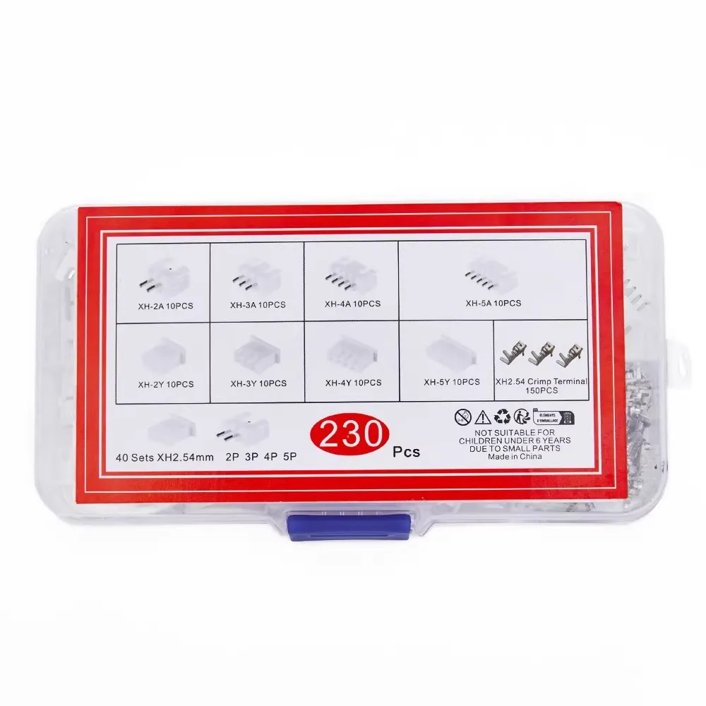 230pcs XH2.54 2p 3p 4p 5-pin 2.54mm pitch terminal kit/shell/connector
