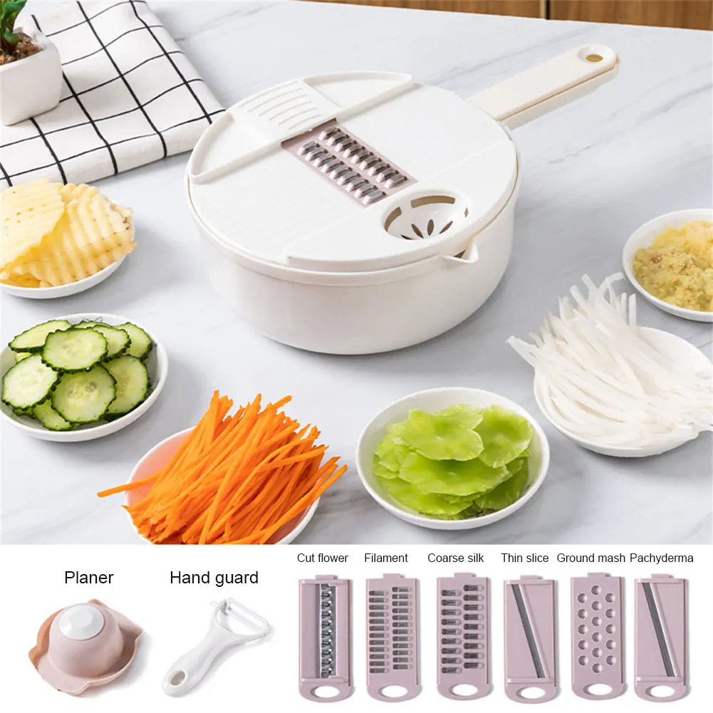 

12 In1 Vegetable Cutter Slicer With Basket Fruit Potato Chopper Carrot Grater Multifunctional Vegetable Tool Kitchen Accessories