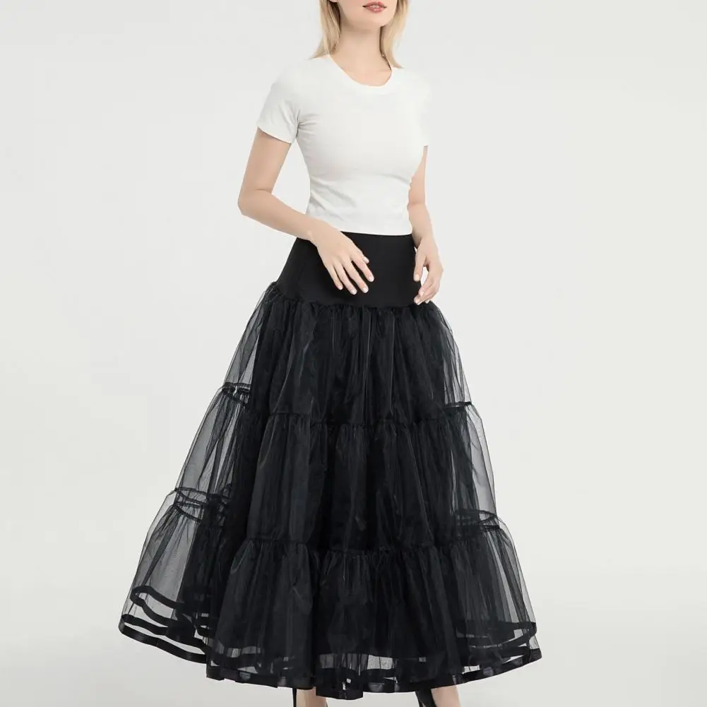 Layered Skirt Elegant Sheer Mesh Maxi Skirt High Waist Boneless Bustle Design for Weddings Parties Photos