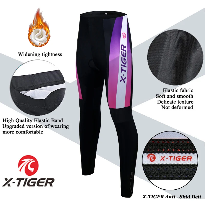 X-TIGER Women Cycling Trousers Winter Warm TMB Mountain Bicycle Tights Coolmax 5D Gel Pad Warm Pants