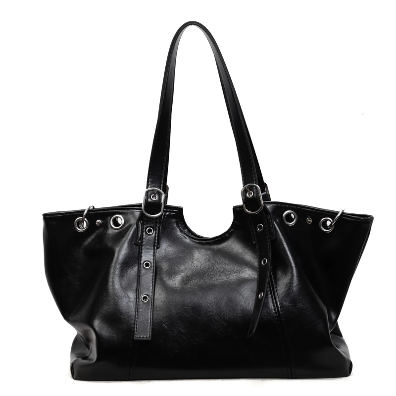 

Винтажные сумки из мягкой искусственной кожи для женщин, большая вместительная сумка с заклепками и круглым отверстием, дизайнерская сумка-тоут, большая сумка-бродяга Bolsa