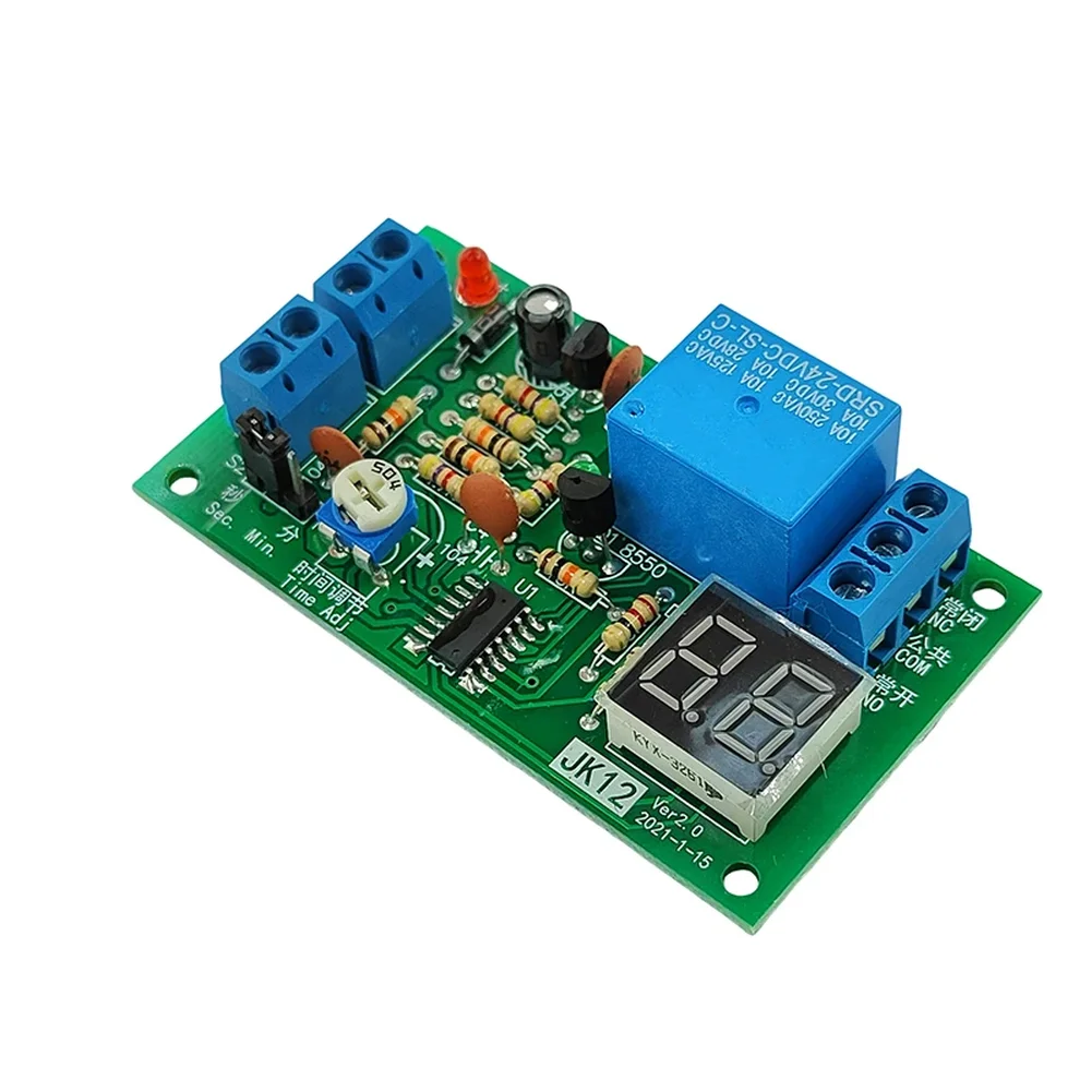 12V Time Delay Relay Module with Adjustable 1-99 Second or Minute Countdown and Digital Display for Electrical Circuits