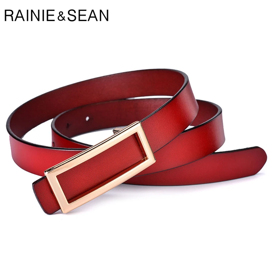 

New Design Red Women Leather Belt Genuine Cowhide Trouser Belt Black Square Smooth Buckle Belt Office Lady Real Leather