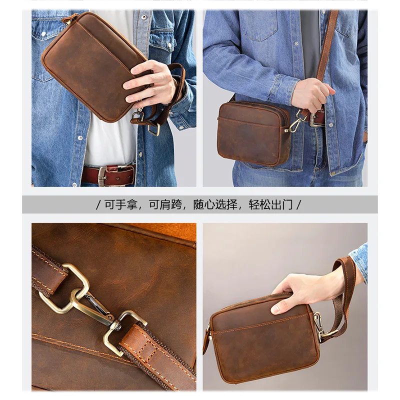 Genuine Leather The leisure business shoulder bag Men\'s Crossbody Bag Vintage Fashion Casual man trend inclined shoulder bag