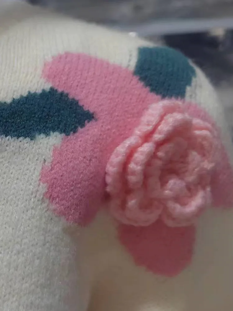 LANMREM wersja koreańska trójwymiarowy kwiatowy sweter dziergany sweter dla kobiet wokół szyi jednorzędowy elegancki top 2DA8300