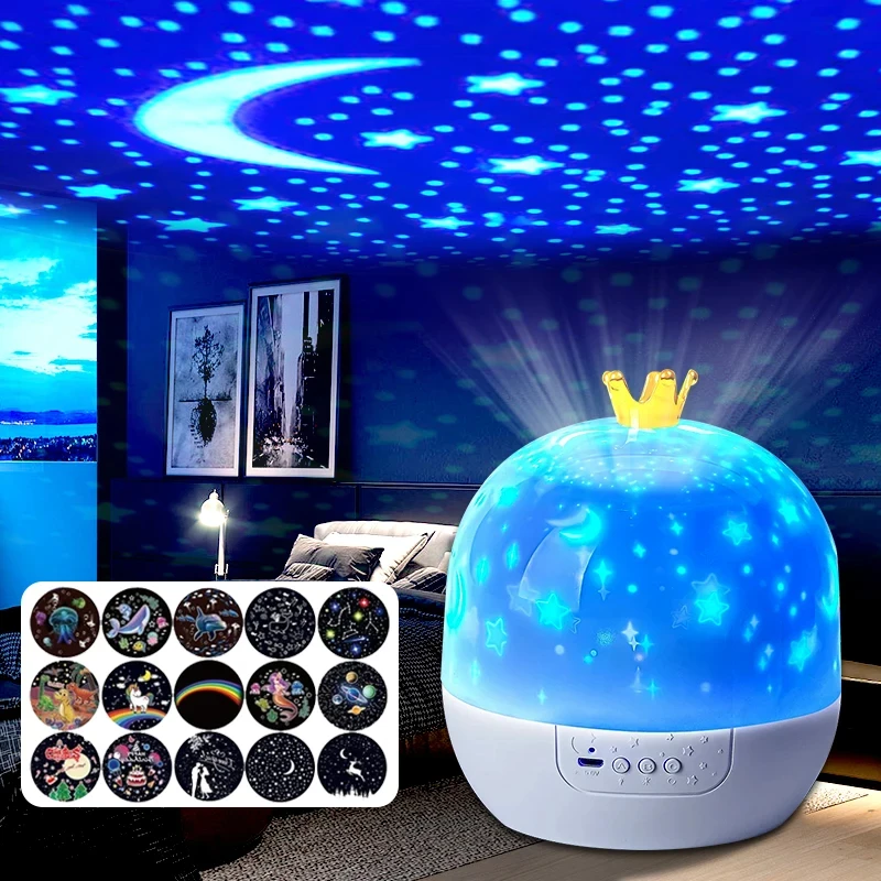 Crown Star Projection Lamp Music Projector Rechargeable Birthday Gift Bedroom Wall Decor for Kids,Couples,Friends and Yourself