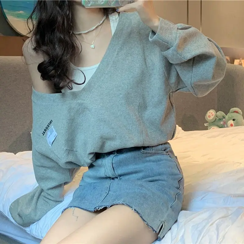 Korean Fashion Women Fake Two Pieces Strapless Crop Top Preppy Style Harajuku Swearshirt Loose Casual Pullovers Blouses 2023 New