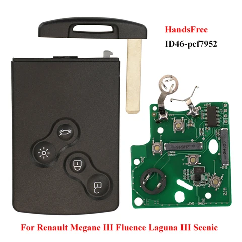 Jingyuqin HandsFree Keyless смарт-карта для Renault Megane III Fluence Laguna III Scenic Clio Captur Koleos 433MHz FSK PCF7952 Key Remote