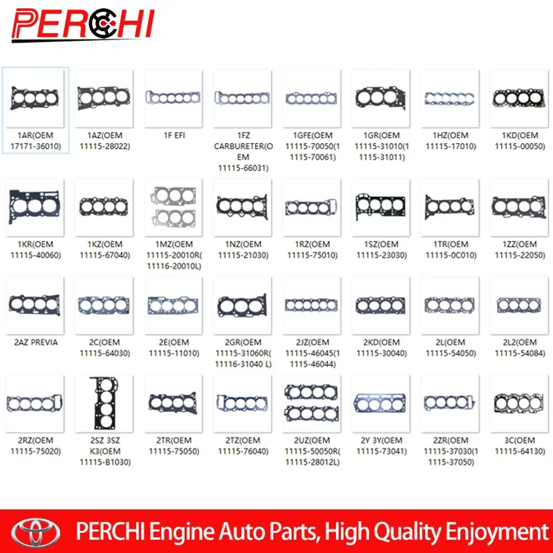 Engine Parts Head Gasket Set For Toyota 2KD 1AR 1AZ 1GR 4AFE 2C 3C 3Y 4Y 2L 3L 2RZ 3RZ 1TR 1ZZ 4S 5S Cylinder Head Gasket Kit