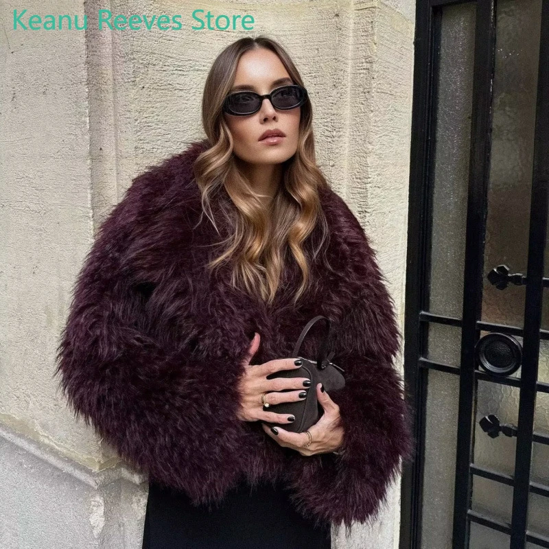 2025 New Winter Elegant Lapel Fur Coat Women Warm Fashion Loose Long Sleeve Short Jacket Female Street Thick Top