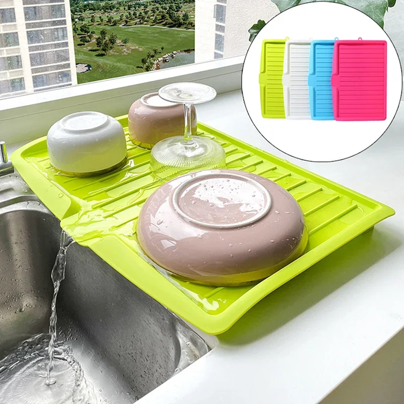 Drain Rack Kitchen Silicone Dish Drainer Tray Large Sink Drying Rack Worktop Organizers Drying Rack For Kitchen Dishes Tableware