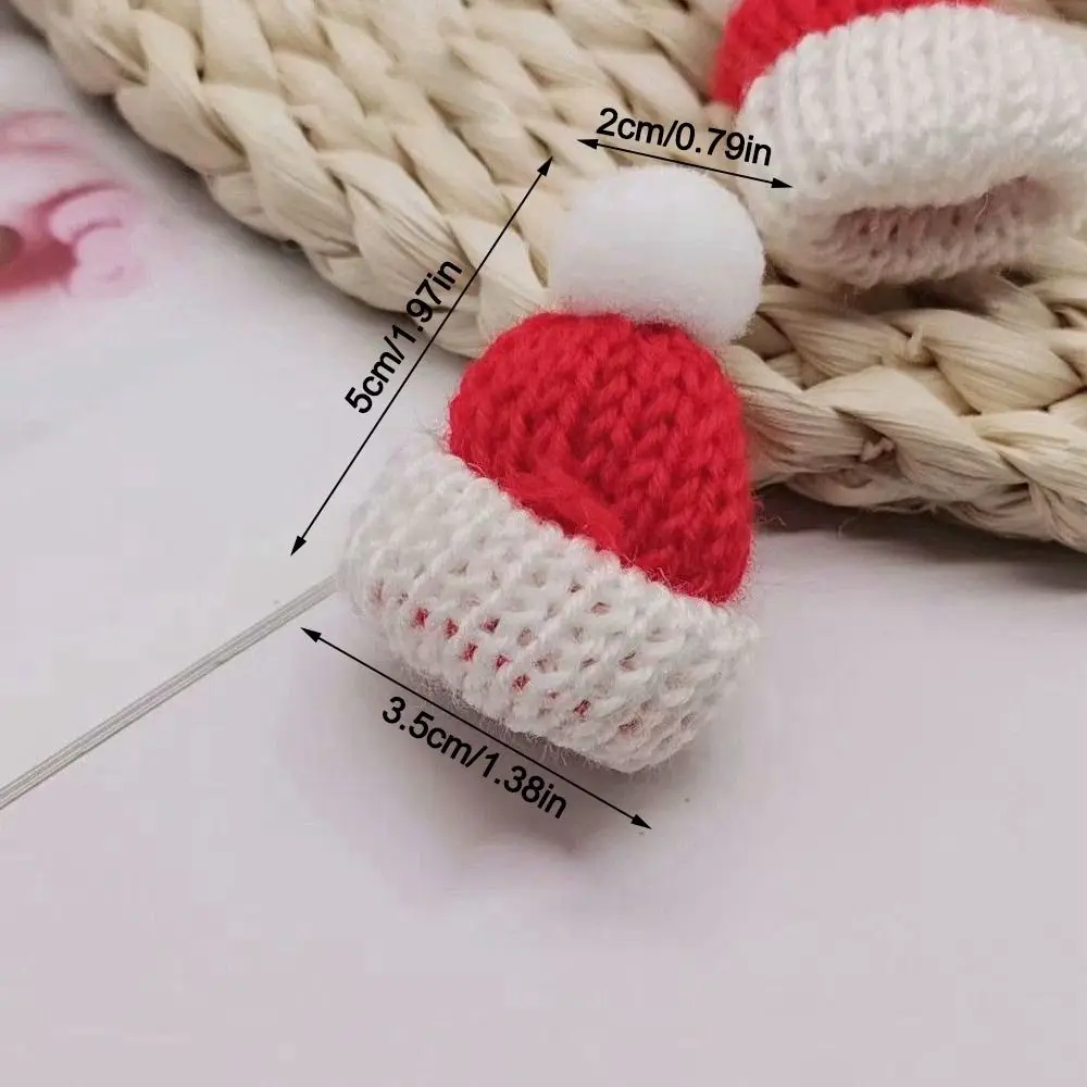 20pcs Mini Knitting Christmas Hats Yarn Handmade Party Cap Christmas Tree Ornaments DIY Sewing Crafts Christmas