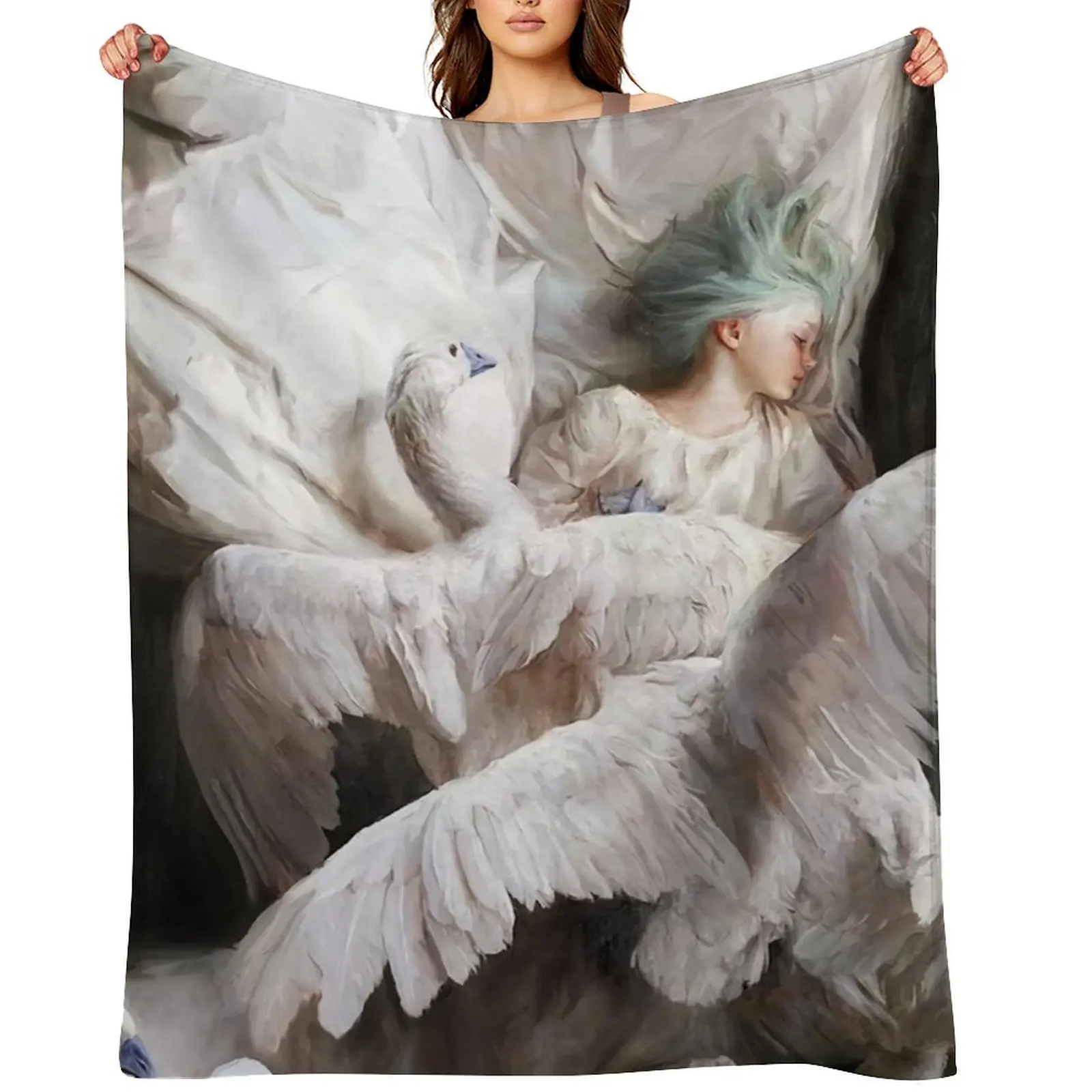 

The Swan Landing - Guillermo Lorca Garcia Throw Blanket Warm Fashion Sofas Blankets For Sofas Sofa Blankets