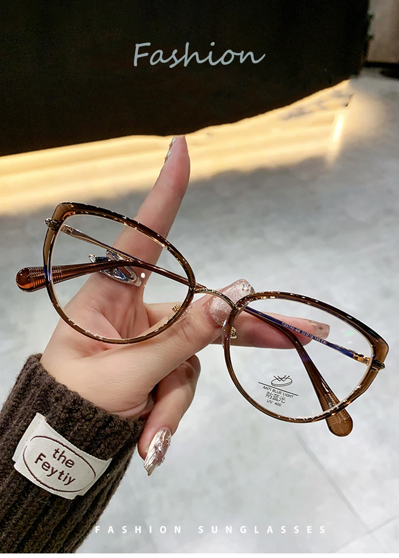 Neue Mode Marke Design Damen Cat Eye TR Legierung Rahmen Anti Blau Licht Rezept Benutzerdefinierte Myopie Gläser Photochrome 0 bis 600 – Detail 1