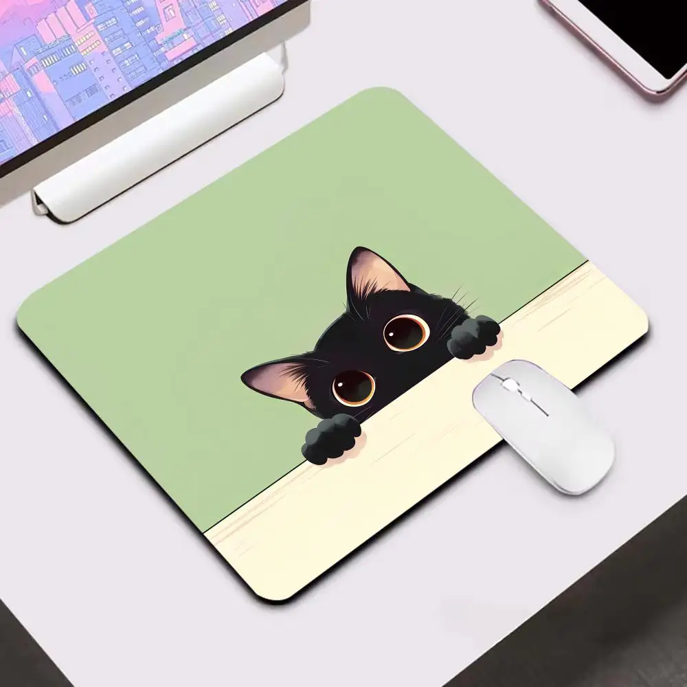 Cute Black Cat Mouse Pad Square Rubber Anti-slip Mousepads HD Computer Office Game Table Mats Small Decor Desk Pads 450*400