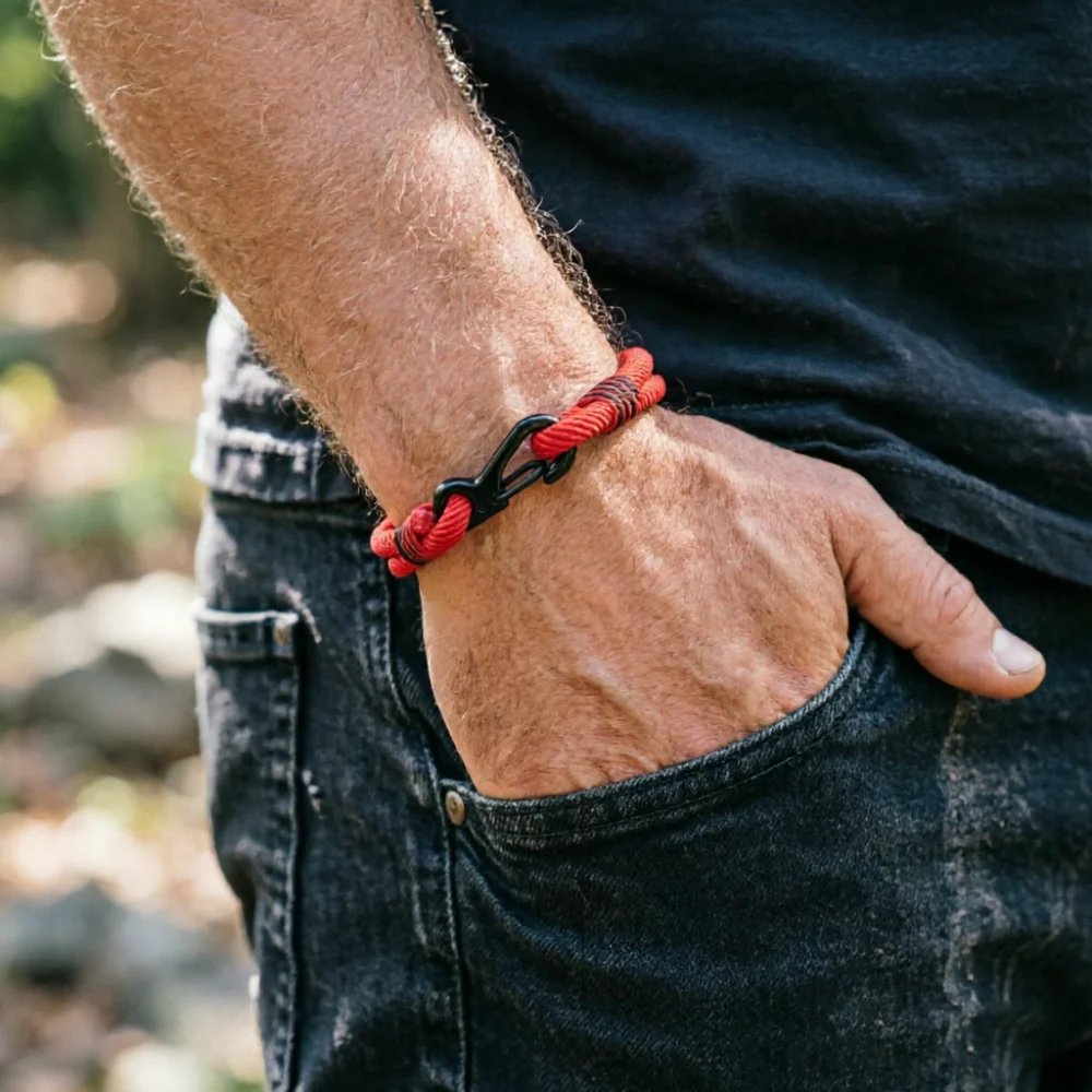 Men Outdoor Cord Bracelet Double Strand Braided Rope Wristband Carabiner Hook Handmade Survival Camping Sport Jewelry Pulseria