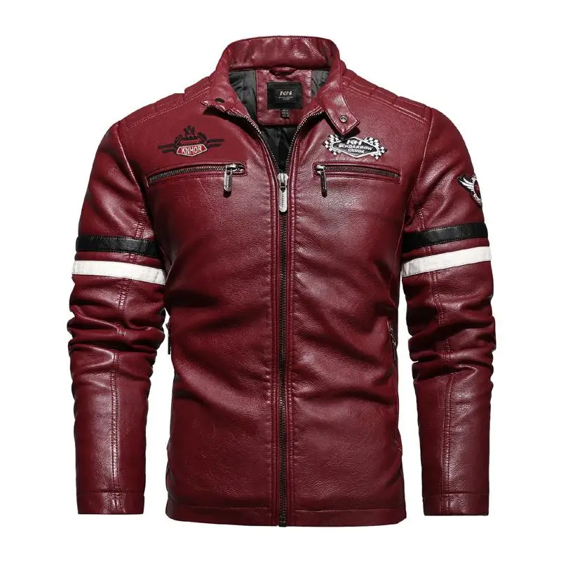 Motorcycle Racing Leather Jacket for Men, Embroidered Color Matching Jacket, Punk Rock Jacket, Autumn and Winter  business men