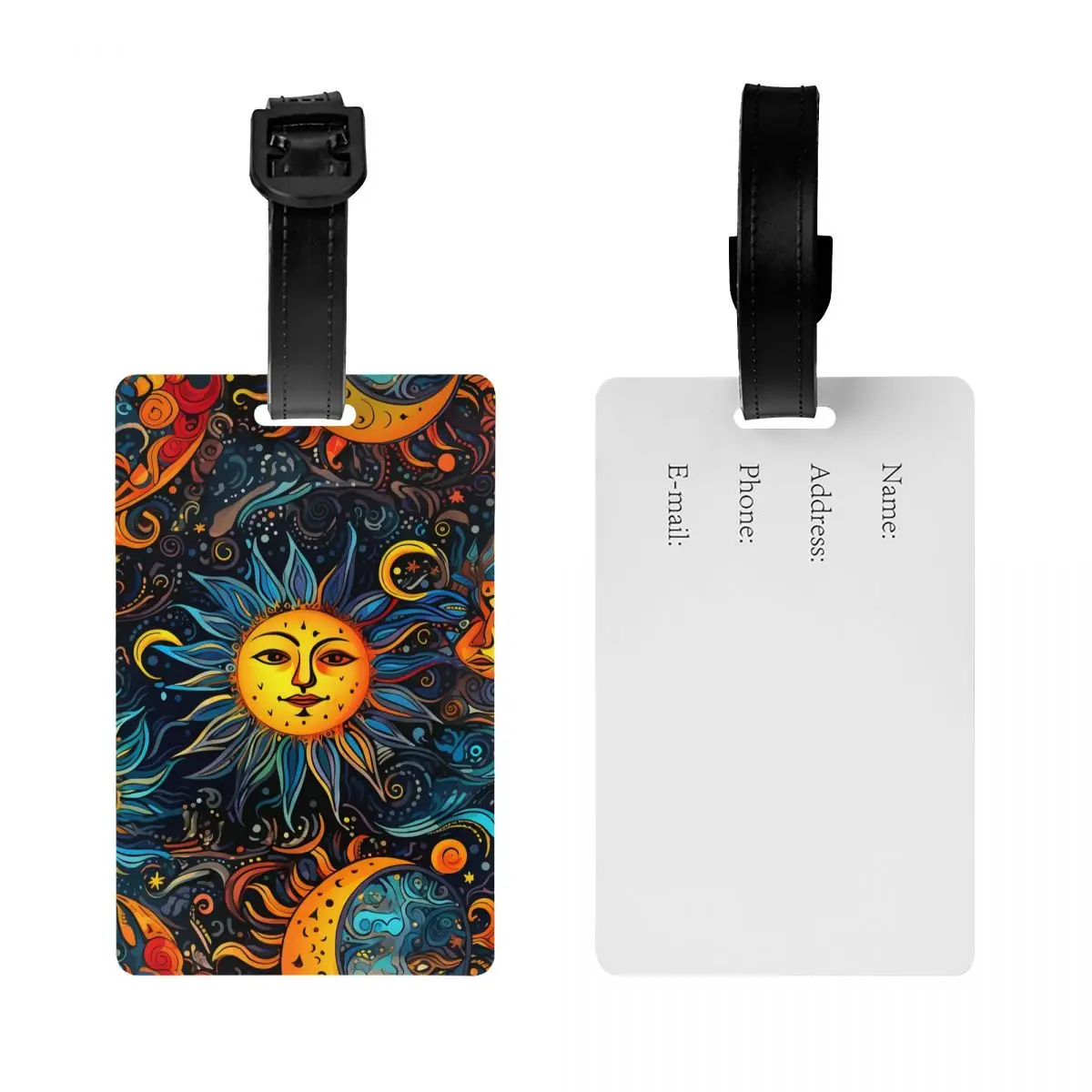 Custom Sun And Moon Luggage Tag for Suitcases Colorful Graffiti Privacy Cover ID Label