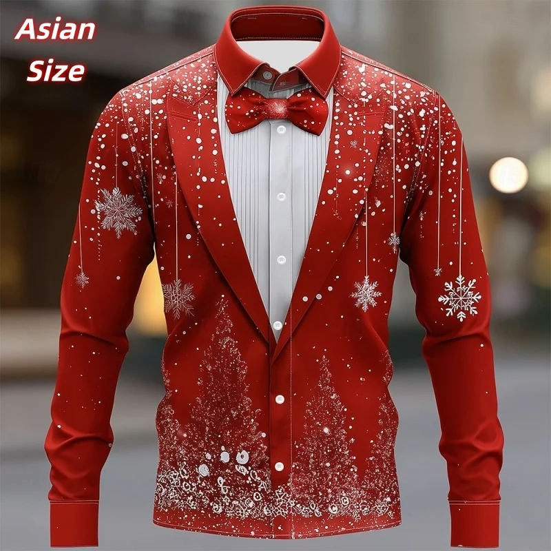 

Гавайские рубашки с галстуком-бабочкой и снежным узором для мужчин и женщин, рождественский искусственный костюм, рубашки Aloha с 3D принтом, повседневные топы, блузка с длинным рукавом