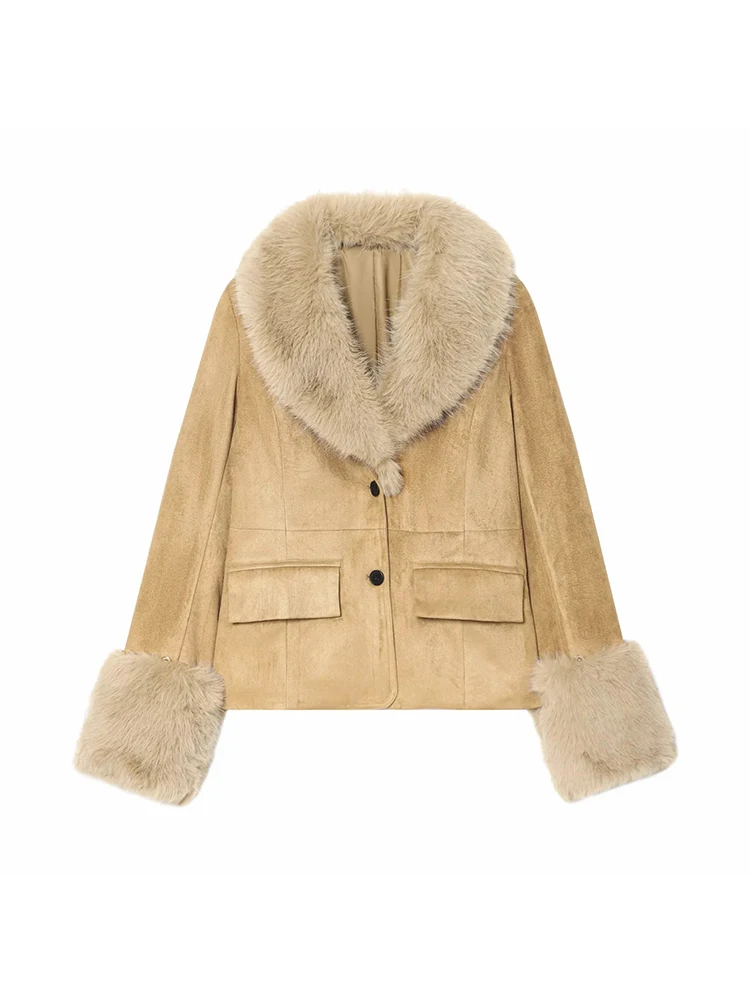 

Women New Casual Suede Suit Jacket Women Full Sleeve Up Lapel Woolen Loose Solid Coat Female Winter Lady Outwears