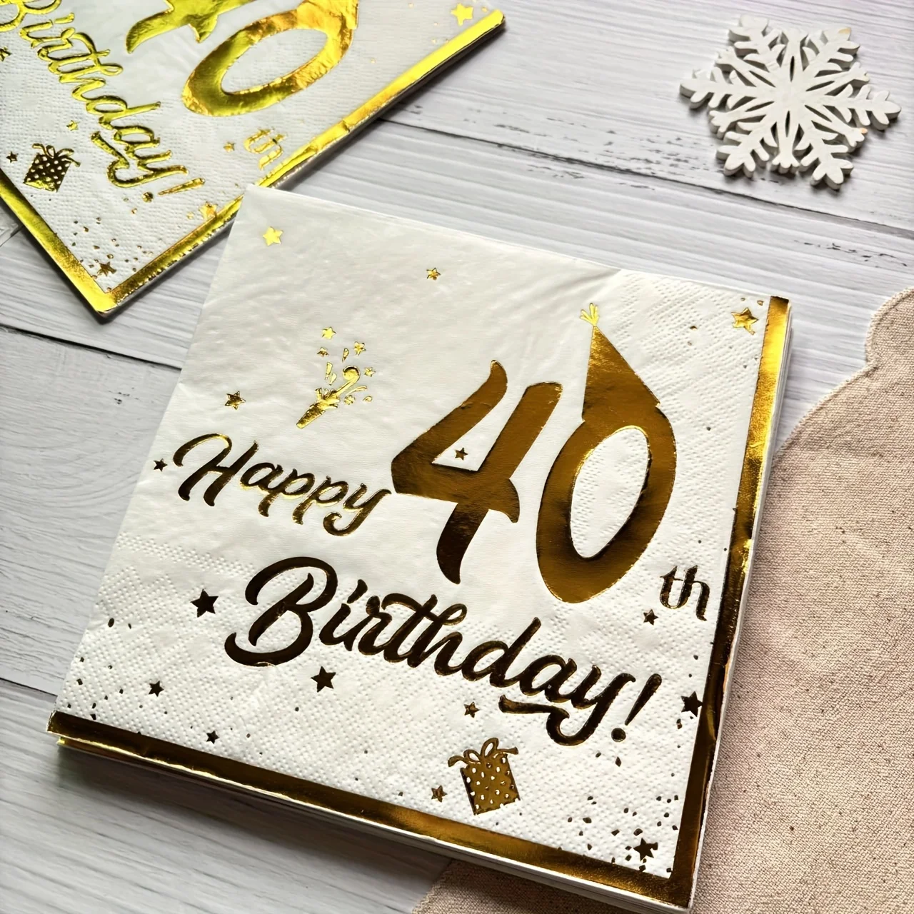 20 Pcs Happy Birthday Napkins White and Gold, Tableware Party Napkins, Birthday Decorations Tissue Luncheon Paper Napkin