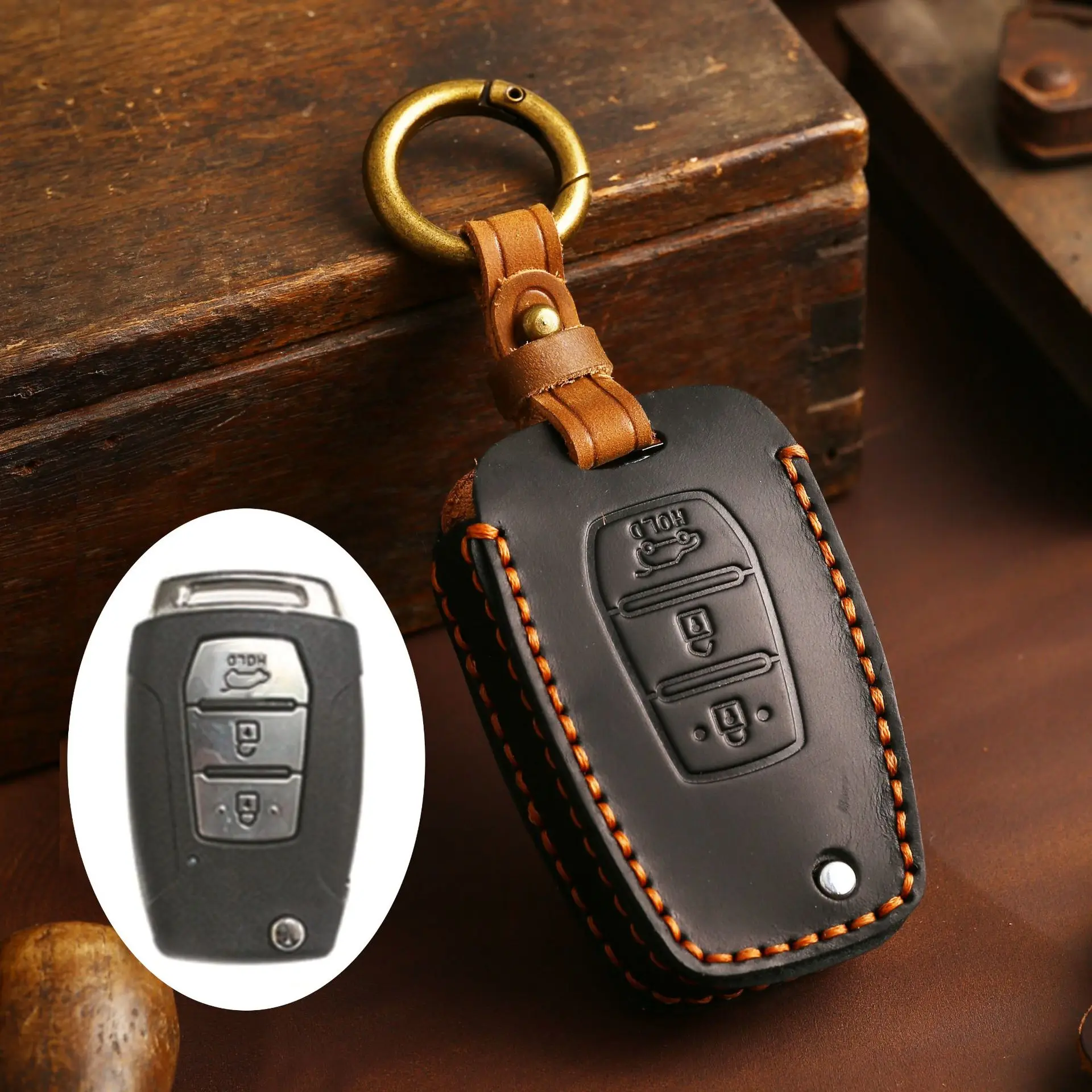 Car Key Case Leather Protector Cover Shell Keychain for SsangYong Kyron 2 Sanka Actyon Korando Tivoli Folding Remote Accessories