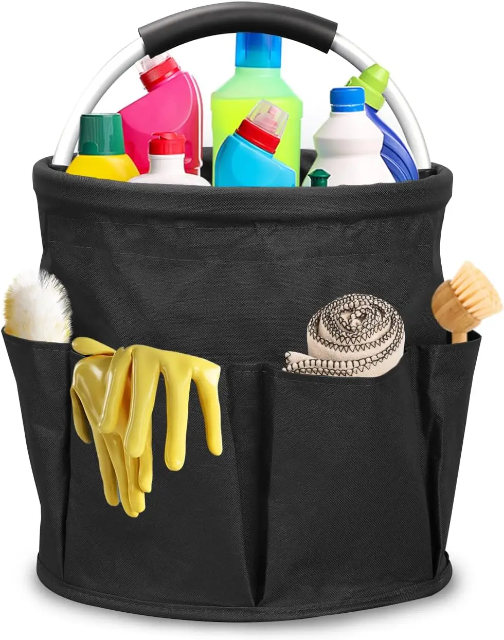 17L Cleaning Caddy with Handle, Cleaning Supply Caddy Foldable Tool Bag Cleaning Products Organizers Portable Cleaning Bucket