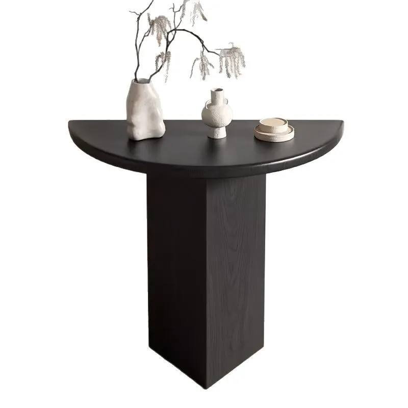 Wabi Sansan Wind Solid Wood Semicircle Against the Wall Entrance Table Household Entrance Corridor Curved Entrance Platform