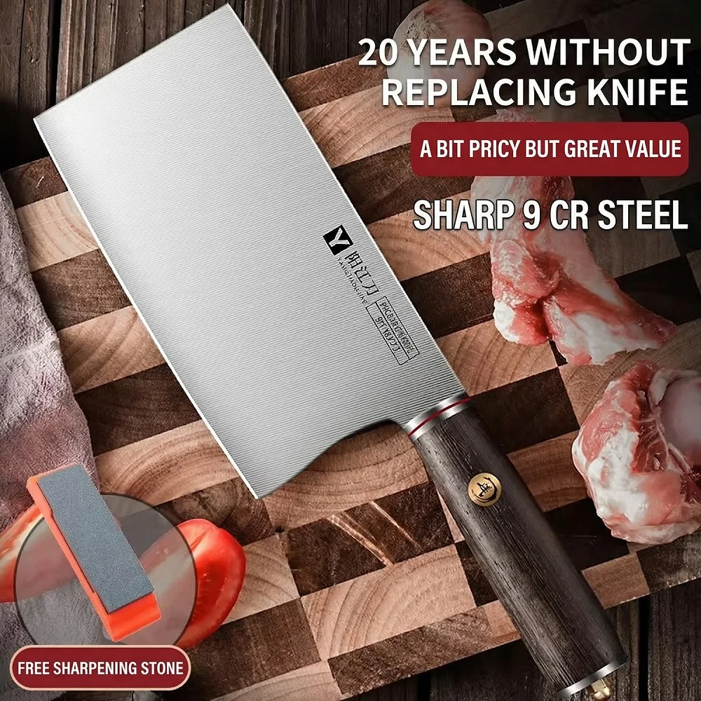 Yangjiang 9Cr18 Stainless Steel Cleaver, 2-in-1 Household & Commercial Knife for Slicing Meat & Chopping Bones C2612