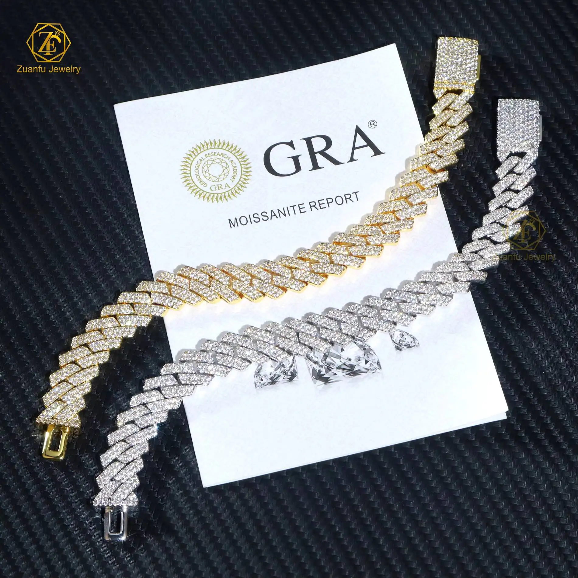 Fashion 12mm Classic Miami Style K Solid Gold Plated Silver Moissanite Diamond Chain 2 Row Iced Out Spiked Cuban Chain for Sale