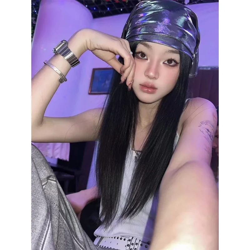 Silver Retro Y2K Bandana Scarf - Hip-Hop Wrap Top, Versatile Unisex Headwear for Women & Men