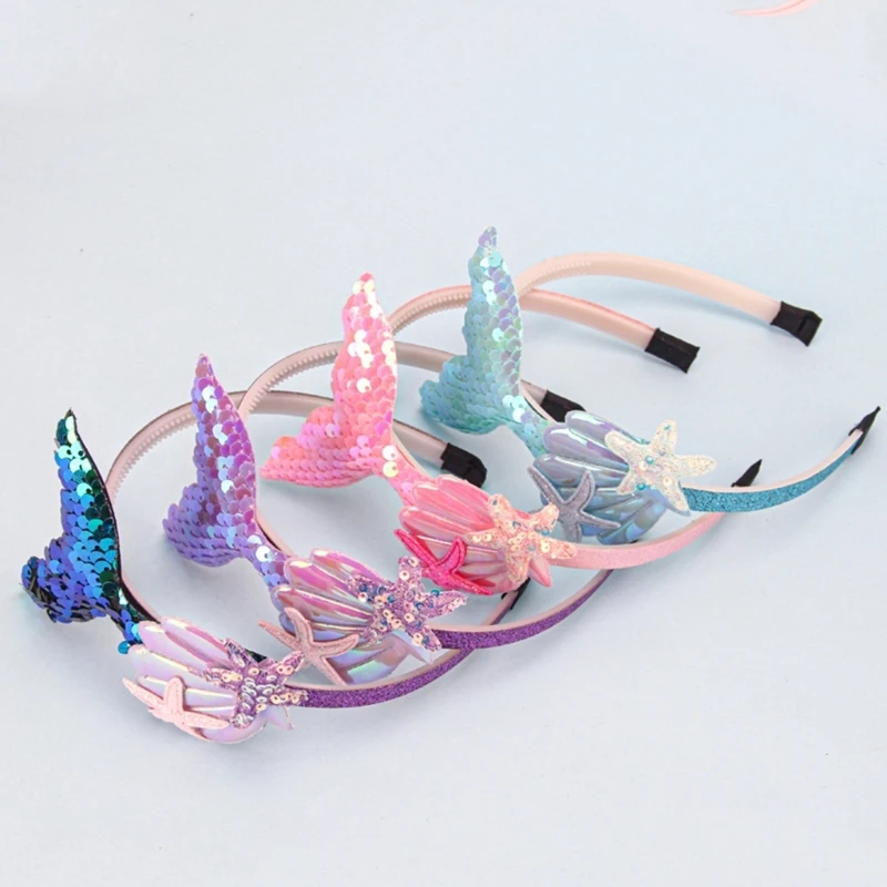 สาวใหม่ Hairband Mermaid Headwear เลื่อมเปลือกหอยเจ้าหญิงน่ารักหวานเด็กแถบหัว Party Photo Props