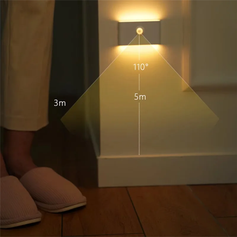 

HLZS-Smart Wireless Magnetic Rechargeable Motion Sensor Led Night Light Stair Lights Cabinet Lamp Corridor Warm Lighting