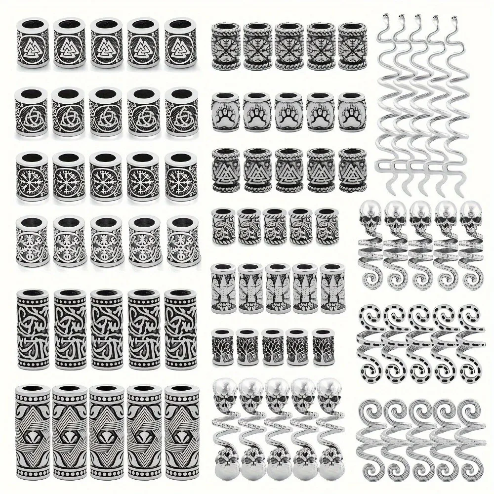 85Pcs Hair Tube Beads Norse Vikings Hair Beard Beads for Bracelets Pendant Necklace DIY,Braiding Beads for Hair Braids Viking