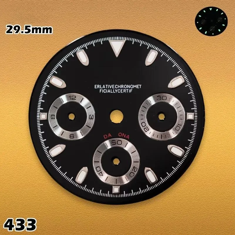 S logo 29.5mm VK63 Dial DTN Panda Dial VK63 Movement Green Luminous Watches for men Watch Modification Accessories repair