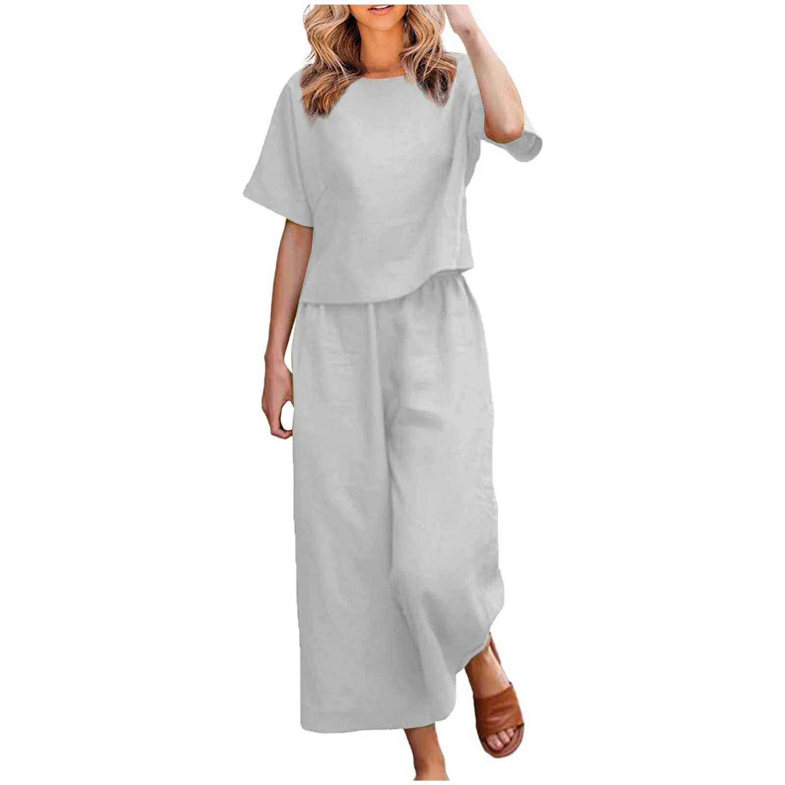 Fashion Short Sleeve Blouses And Pants Two Piece Sets Women 2024 Summer Loose Casual Cotton Linen Vintage 2 Piece Set