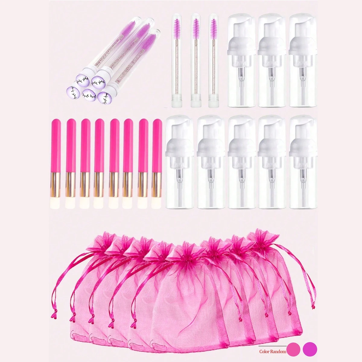 32 Pcs Eyelash Cleaning Brush Set,8 Pcs Disposable Tube Mascara Wands Brush,8 Pcs Foam Pump Dispenser,8 Pcs Cleaning Brush,Facia