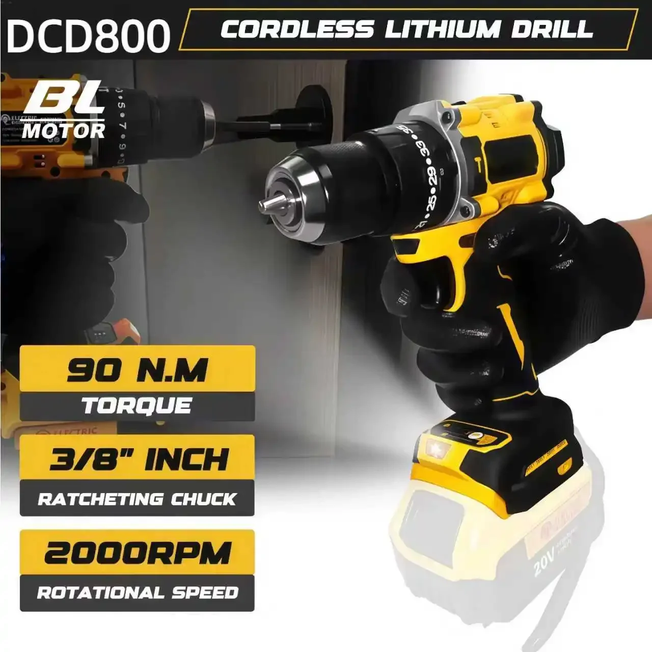 

DCD800 2000RPM Cordless Impact Drill 1/2 Inch Brushless Electric Screwdriver Lithium Electric Tool For Dewalt 20V Battery