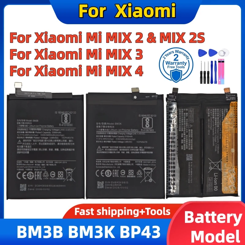 100% lithium Battery For Xiaomi Mi Mix 3 4 2S Mix3 Mix4 Mix2S Mix 2 3 4 Mix2 Replace the phone battery Fast shipping+Tools